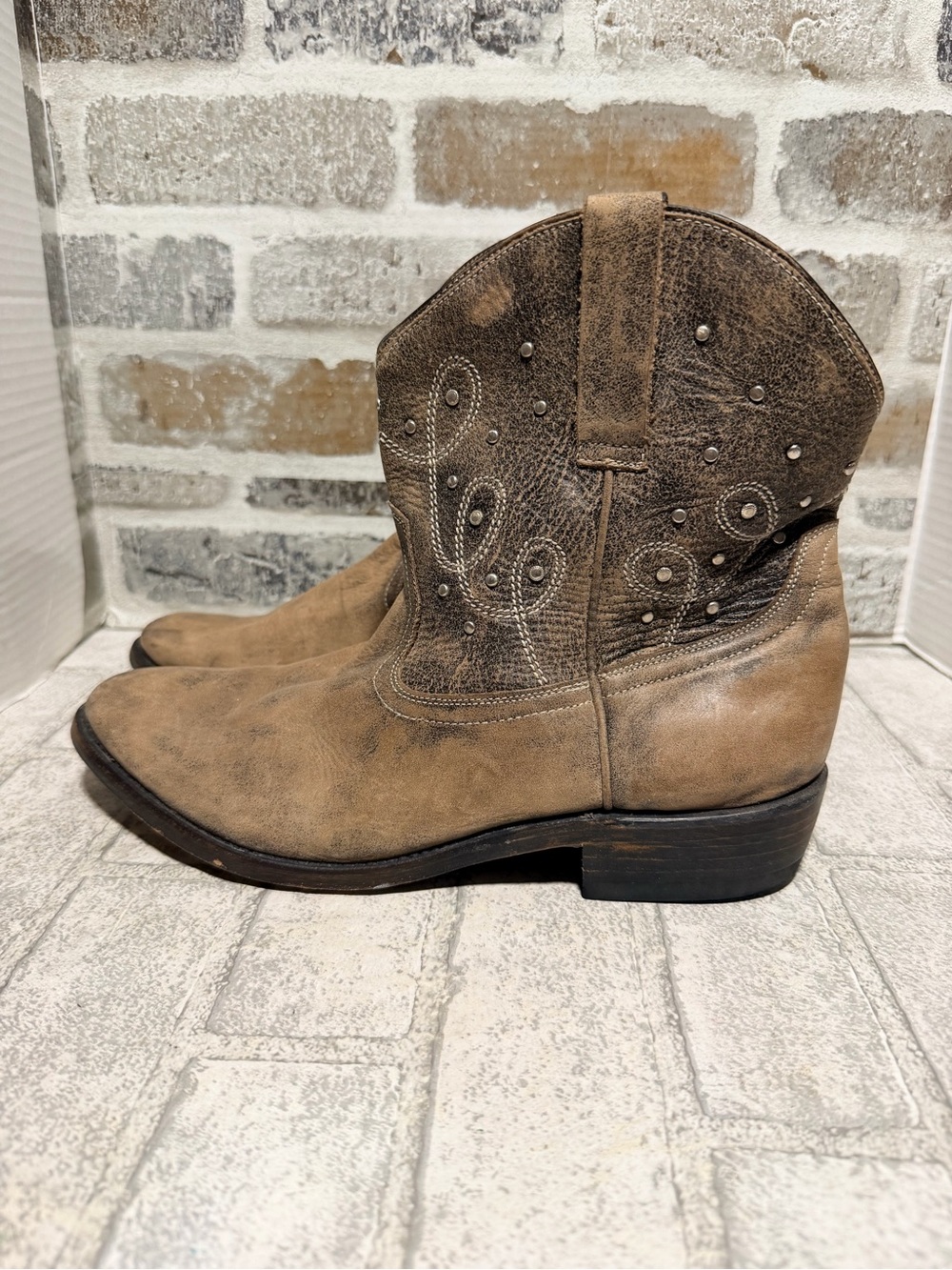 Miz Mooz Brown Leather Western Ankle Boots